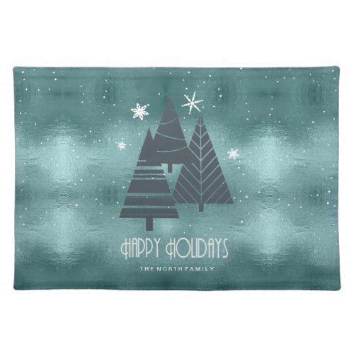 Christmas Trees and Snowflakes Teal ID863 Cloth Placemat