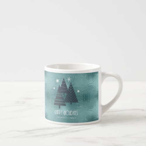 Christmas Trees and Snowflakes Teal ID863  Espresso Cup