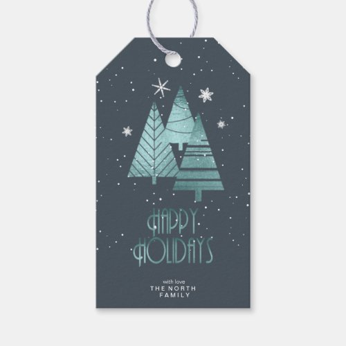 Christmas Trees and Snowflakes Teal ID863 Gift Tags