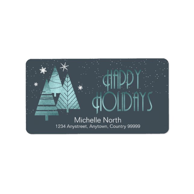 Christmas Trees and Snowflakes Teal ID863 Label (Front)