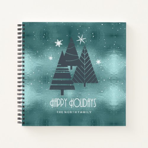 Christmas Trees and Snowflakes Teal ID863 Notebook