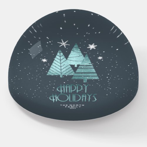 Christmas Trees and Snowflakes Teal ID863  Paperweight