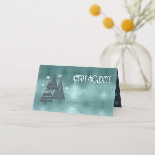 Christmas Trees and Snowflakes Teal ID863 Place Card
