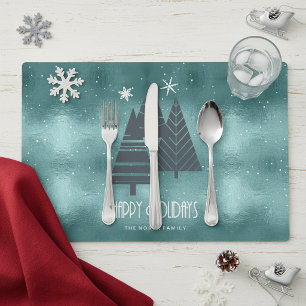 Christmas Trees and Snowflakes Teal ID863 Placemat