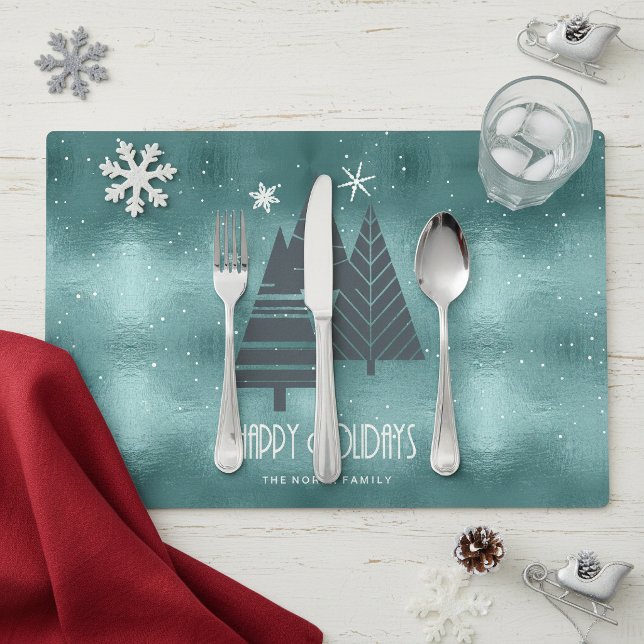Christmas Trees and Snowflakes Teal ID863 Placemat (Creator Uploaded)