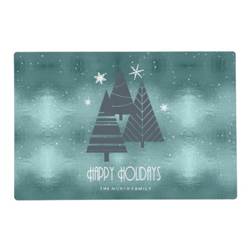 Christmas Trees and Snowflakes Teal ID863 Placemat