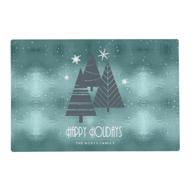 Christmas Trees and Snowflakes Teal ID863 Placemat (Front)