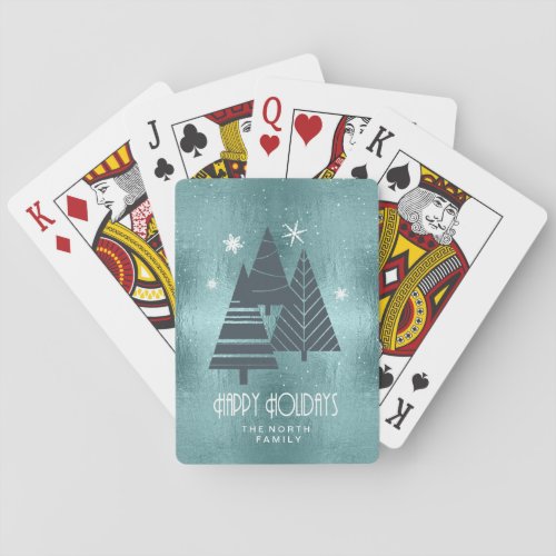 Christmas Trees and Snowflakes Teal ID863 Playing Cards