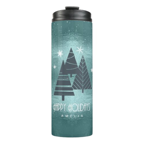 Christmas Trees and Snowflakes Teal ID863 Thermal Tumbler