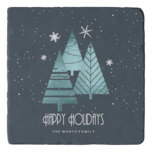 Christmas Trees and Snowflakes Teal ID863 Trivet