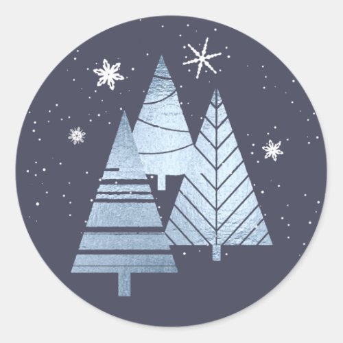 Christmas Trees and Snowflakes V2 Blue ID863 Classic Round Sticker