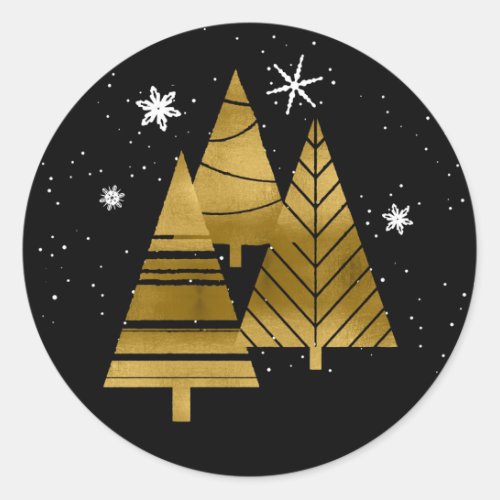 Christmas Trees and Snowflakes V2 Gold ID863  Classic Round Sticker