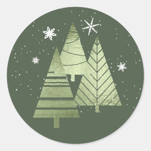 Christmas Trees and Snowflakes V2 Green ID863 Classic Round Sticker