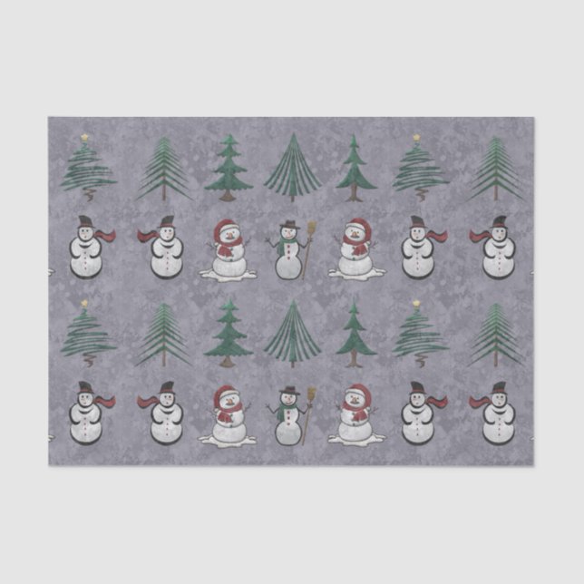 Christmas Trees and Snowmen Tissue Paper (Front)