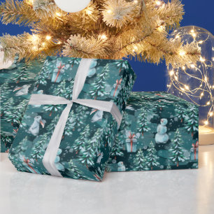 Christmas Trees and Snowmen Wrapping Paper