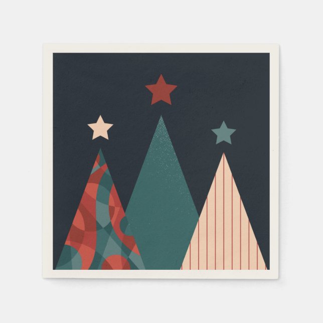 Christmas trees and stars in blue/red seasonal napkins (Front)