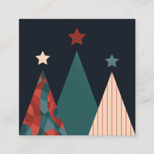 Christmas trees and stars in blue, red seasonal square business card