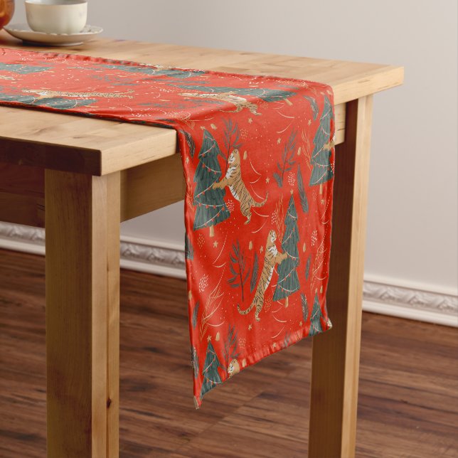 Christmas trees and tigers pattern 2 short table runner (In Situ)