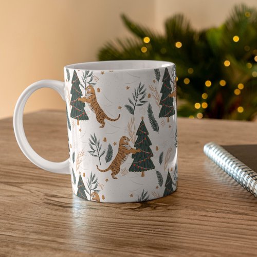 Christmas trees and tigers pattern coffee mug
