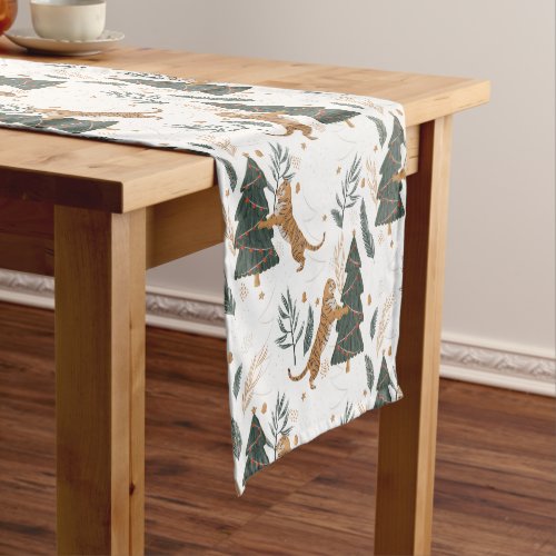 Christmas trees and tigers pattern short table runner
