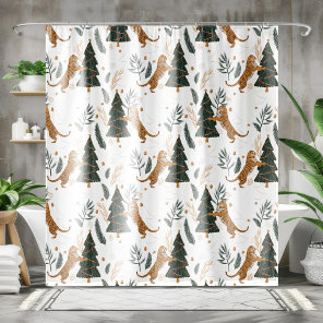 Christmas trees and tigers pattern shower curtain