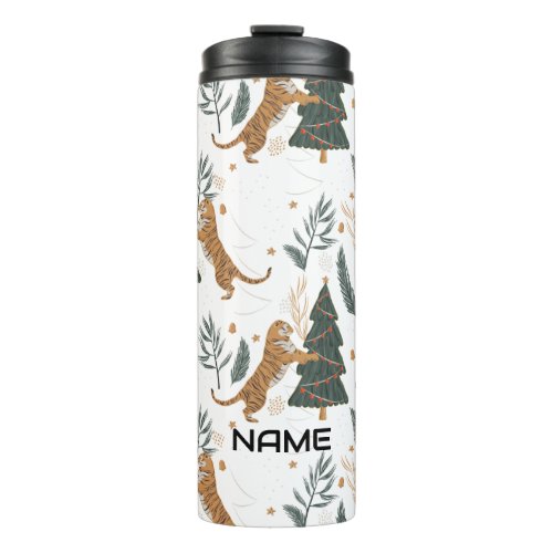 Christmas trees and tigers pattern thermal tumbler