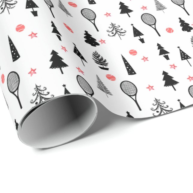  🎄Christmas trees and🎾tennis  rackets Wrapping Paper (Roll Corner)