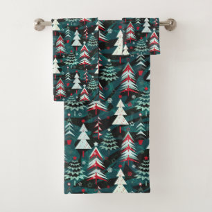 Christmas trees.  bath towel set