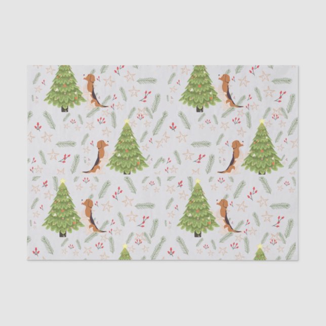 Christmas trees & Beagle Dog  pattern custom Tissue Paper (Front)