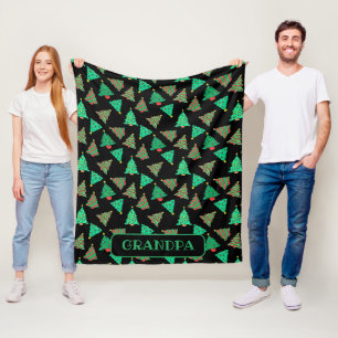Christmas Trees Black And Green Grandpa Fleece Blanket
