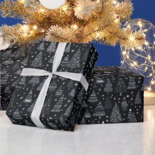 Christmas Trees Black and White Black Christmas Wrapping Paper
