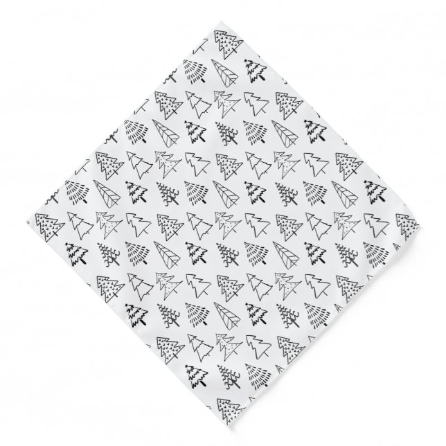 Christmas Trees Black and White Pattern Bandana (Front)