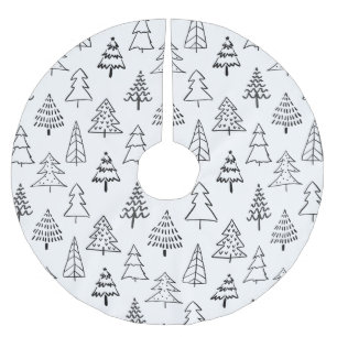 Christmas Trees Black and White Pattern Brushed Polyester Tree Skirt