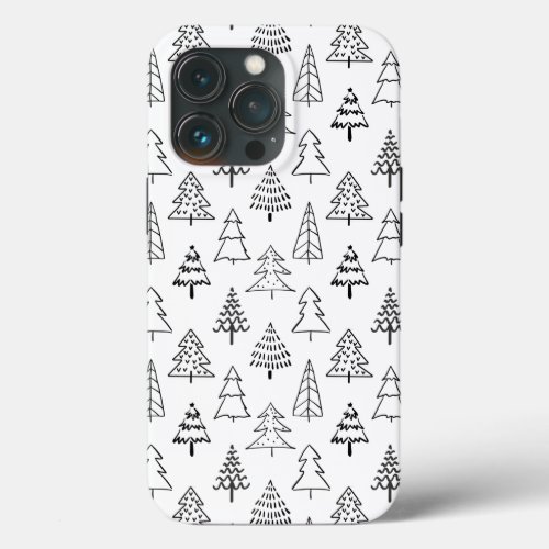 Christmas Trees Black and White Pattern iPhone 13 Pro Case