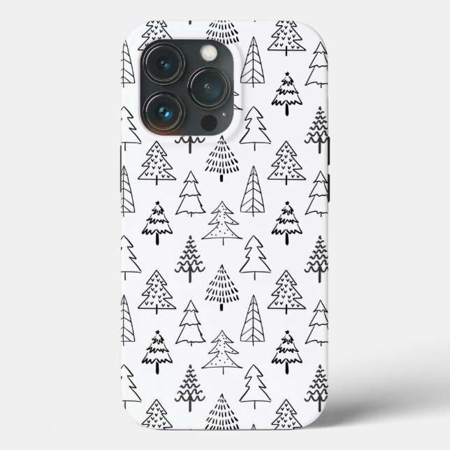 Christmas Trees Black and White Pattern Case-Mate iPhone Case (Back)