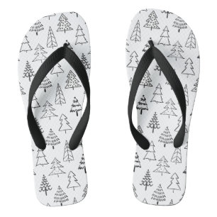 Christmas Trees Black and White Pattern Flip Flops