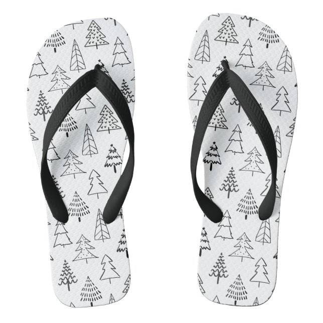 Christmas Trees Black and White Pattern Flip Flops (Footbed)