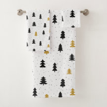 Christmas trees black gold pattern Towel