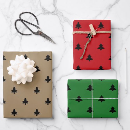 Christmas Trees black red green brown kraft simple Wrapping Paper Sheets