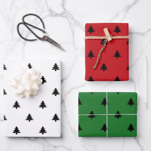 Christmas Trees black red white green minimalist Wrapping Paper Sheets