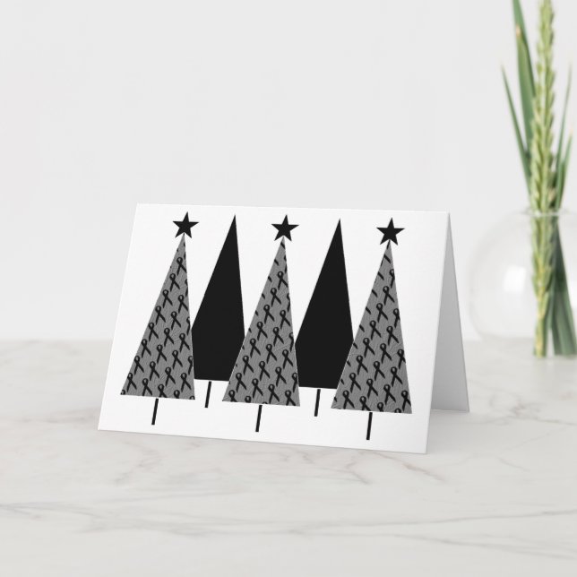 Christmas Trees - Black Ribbon Holiday Card (Front)