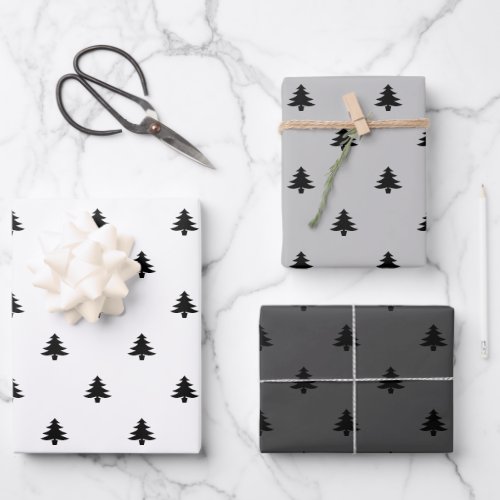 Christmas Trees black white grey minimalist  Wrapping Paper Sheets