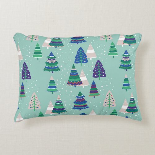 Christmas trees blue background accent pillow