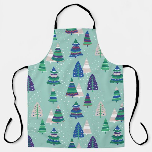 Christmas trees blue background apron