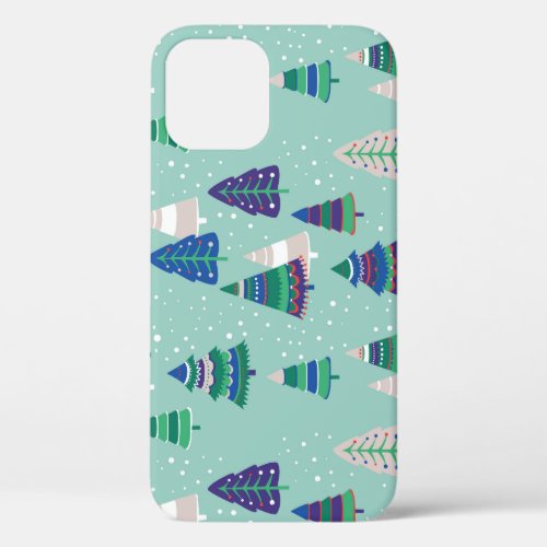 Christmas trees blue background iPhone 12 case