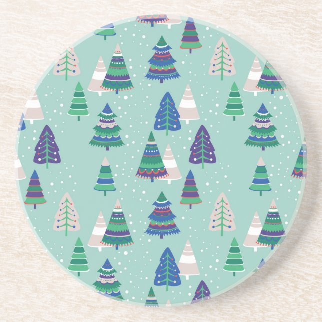 Christmas trees, blue background coaster (Front)