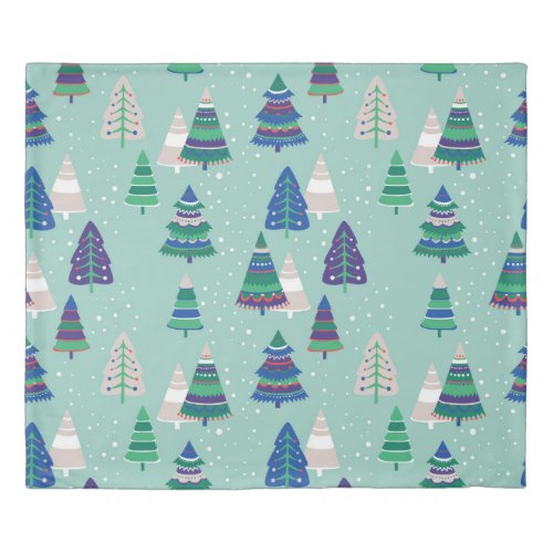 Christmas trees blue background duvet cover