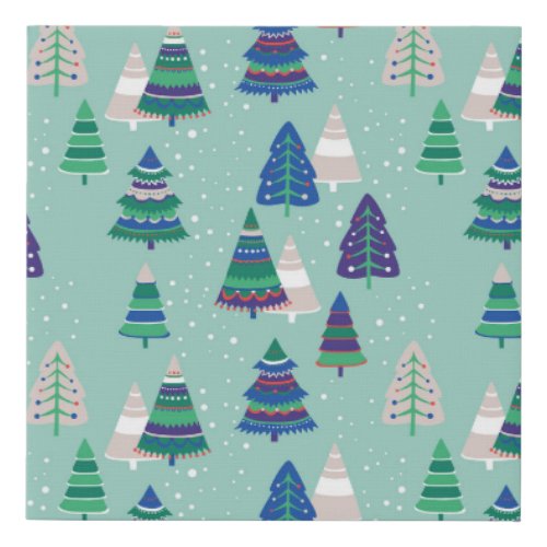 Christmas trees blue background faux canvas print