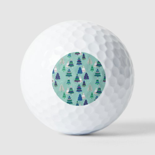 Christmas trees blue background golf balls