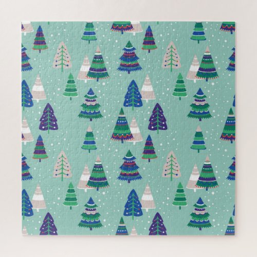 Christmas trees blue background jigsaw puzzle